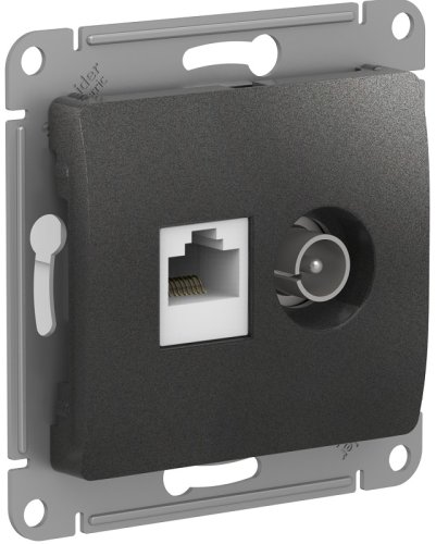 Розетка RJ45+TV Оконечная без рамки Systeme Electric Glossa 2-м. антрацит фото Розетка RJ45+TV Оконечная без рамки Systeme Electric Glossa 2-м. антрацит картинка